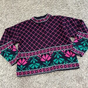 Vintage Youth Park Kids Girls‎ 10 12 Mock Neck Sweater Navy Pink Green  Floral